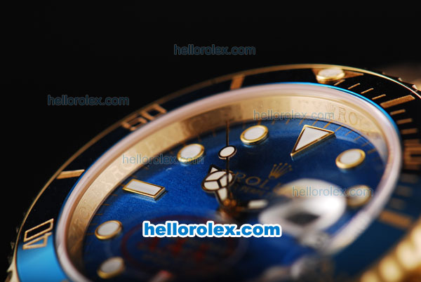 Rolex Submariner Automatic Movement Full Gold with Blue Dial-White Markers and Blue Ceramic Bezel - Click Image to Close